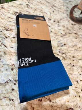 The North Face Men's Trail Crew Socks in Black with Blue Cuff